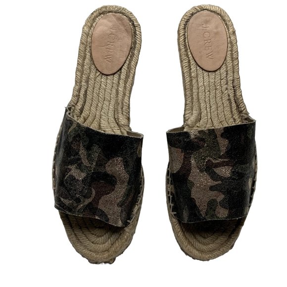 J. CREW Valencia Camouflage Leather Espadrille Slide Sandals - Picture 2 of 9